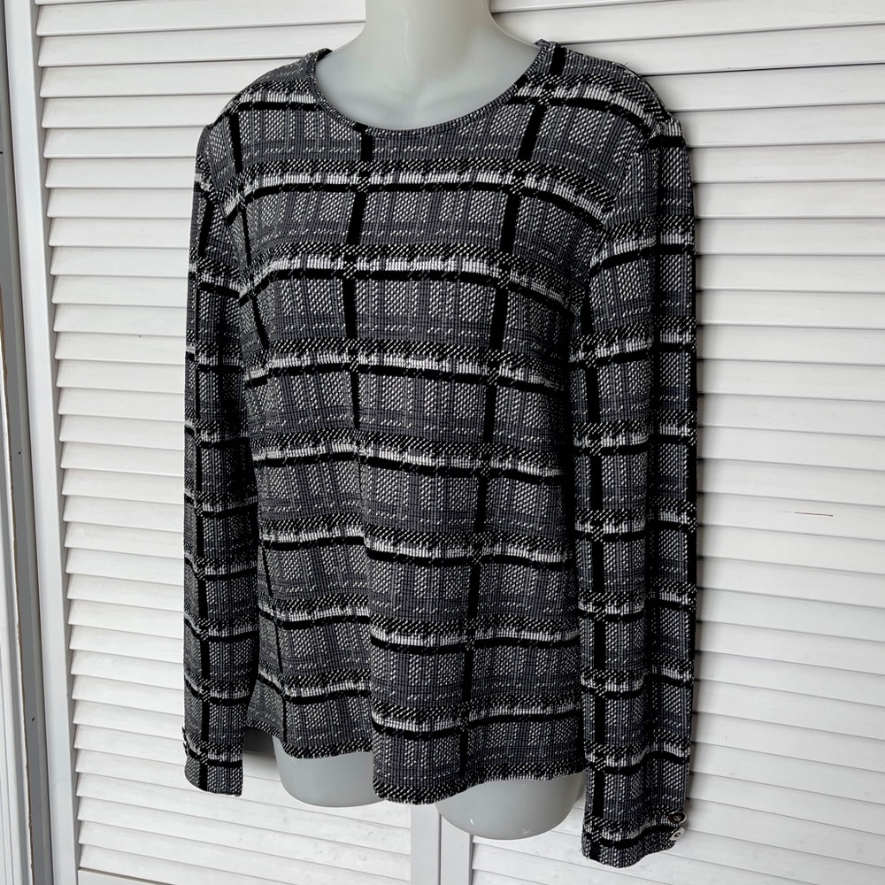 Zara Long Sleeve Stretch Knit Plaid Pullover Top